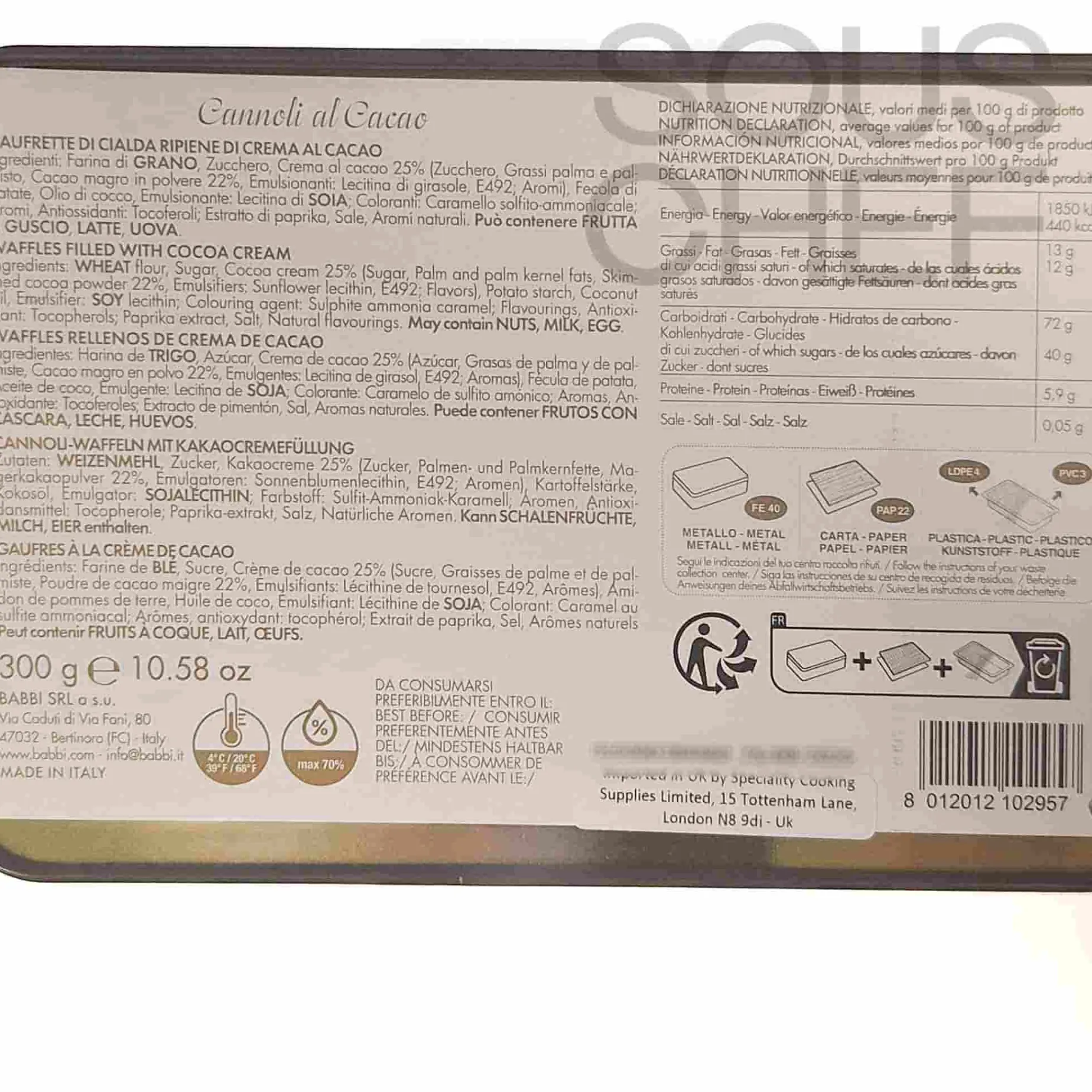 Babbi Cocoa Cannoli Piccoli, 300g