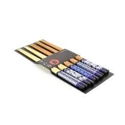 Blue & White Patterned Chopsticks - 5 Pairs