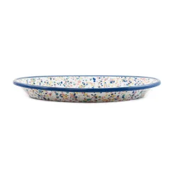 Blue Dot Enamel Oval Serving Tray, 31cm