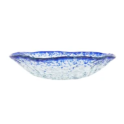 Cobalt Blue Rim Glass Bowl, 17.5cm