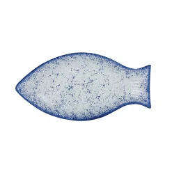 Cobalt Blue Rim Glass Fish Serving Platter, 31x16cm