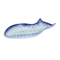 Cobalt Blue Rim Glass Fish Serving Dish, 20x12.5cm
