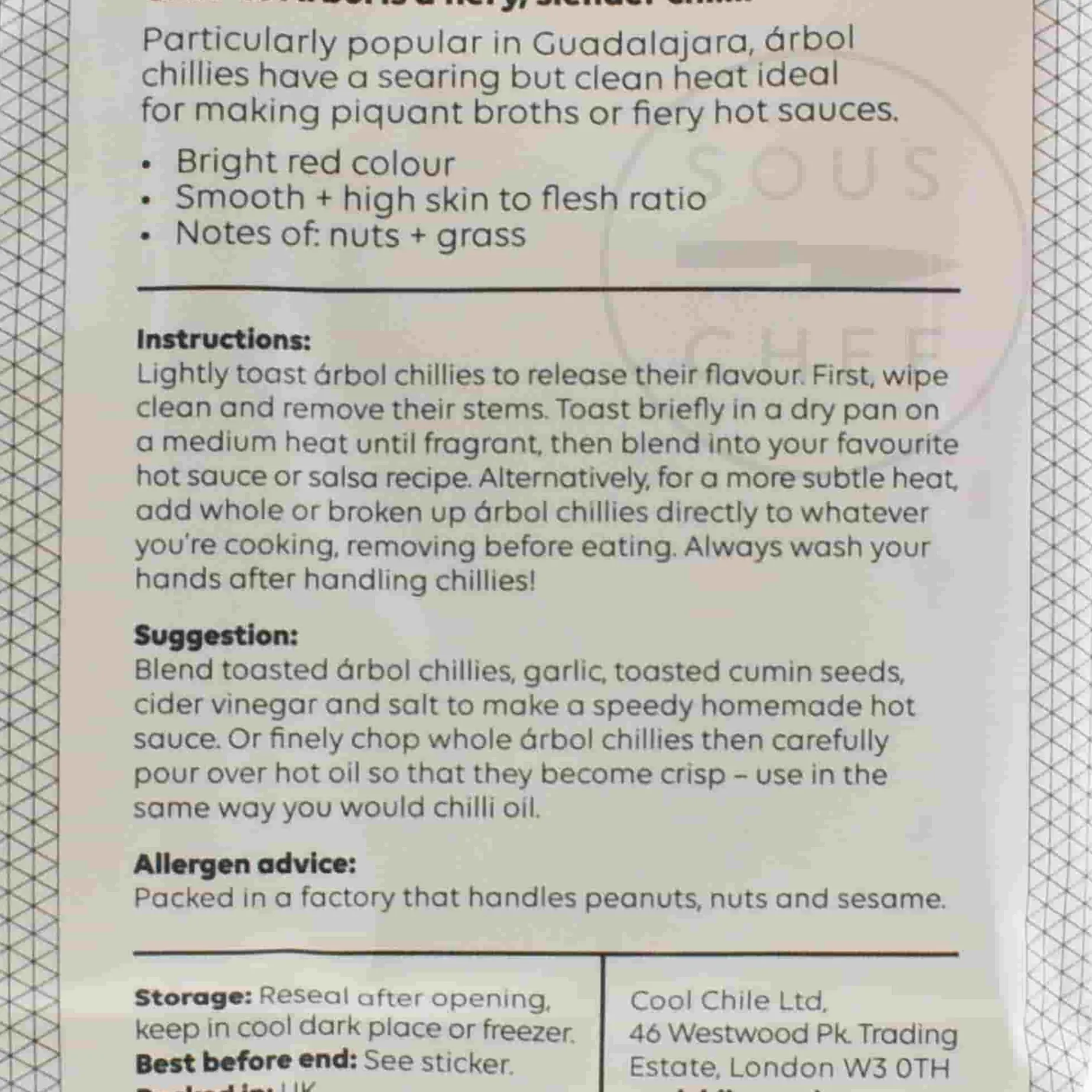 Cool Chile Co De Arbol Chillies, 20g