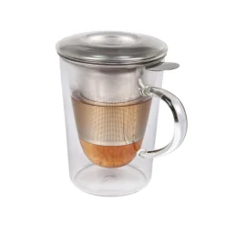 Double-Walled Borosilicate Glass Teacup with Strainer, 290ml