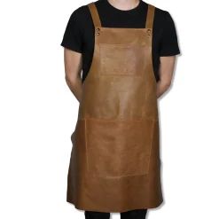 Dutchdeluxes Leather Suspender Apron in Vintage Camel