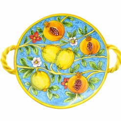 Hand Painted Centrepiece Dish - Pomegranates & Lemons, 35cm