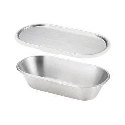 Japanese Grey Rim Stainless Steel Lunch Box, 21x11cm