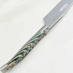 Laguiole en Aubrac Turquoise Hard Cheese Knife, Striped Wood