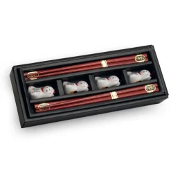 Lucky Cats Chopstick & Rest Set, 4 Pairs