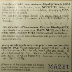 Mazet Gianduja Dark Chocolate Bar, 100g