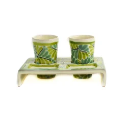 Mexican Hand Painted Green Tequila Cup Set