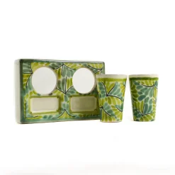 Mexican Hand Painted Green Tequila Cup Set