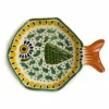 Mexican Hand Painted Green & Yellow Fish Dish, 14x19cm