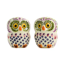 Mexican Hand Painted Purple Owl Salt & Pepper Shaker Set