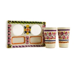 Mexican Hand Painted Purple Tequila Cup Set