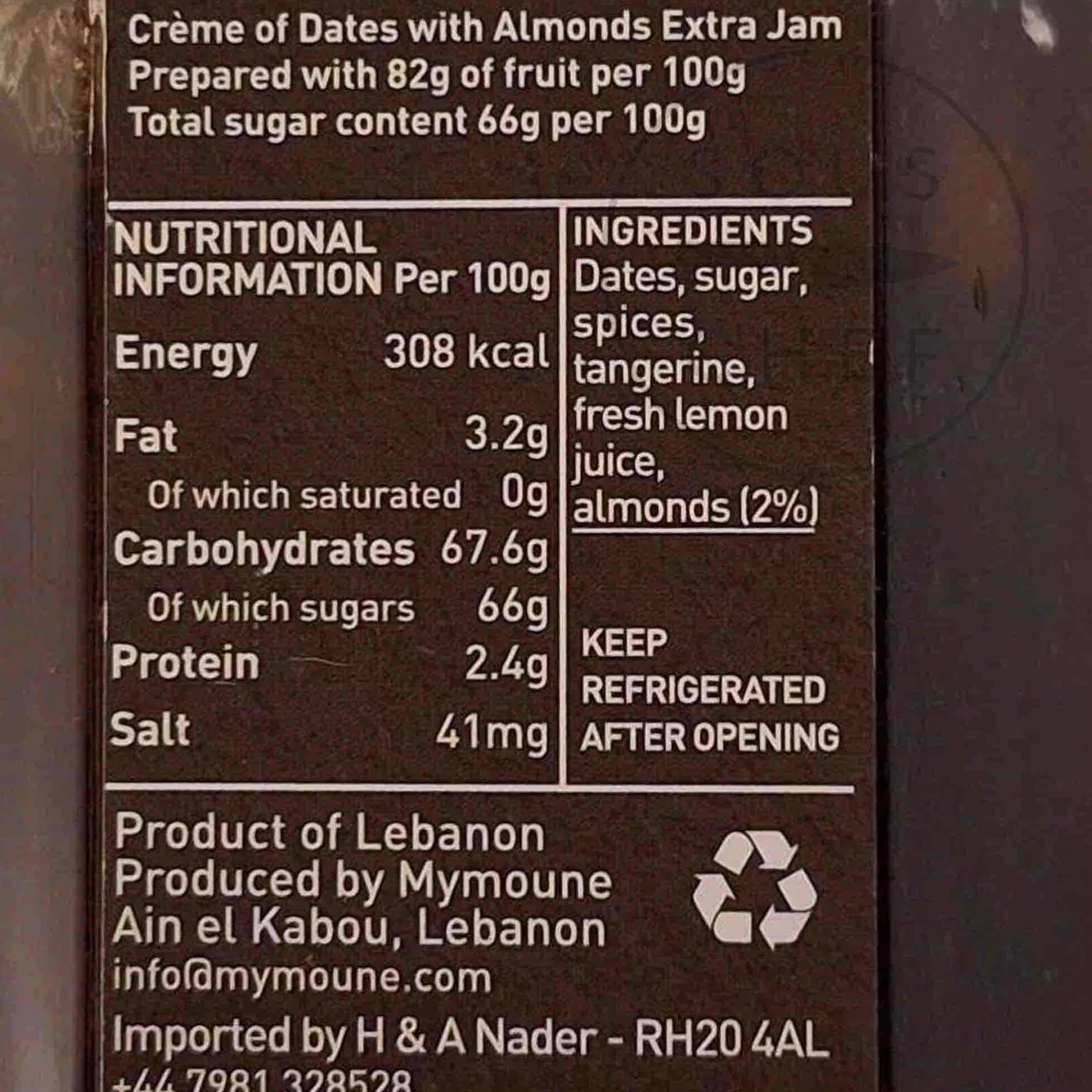 Mymoune Date & Almond Jam, 250g