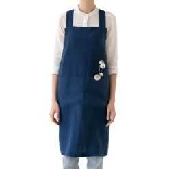 Navy Crossback Linen Apron