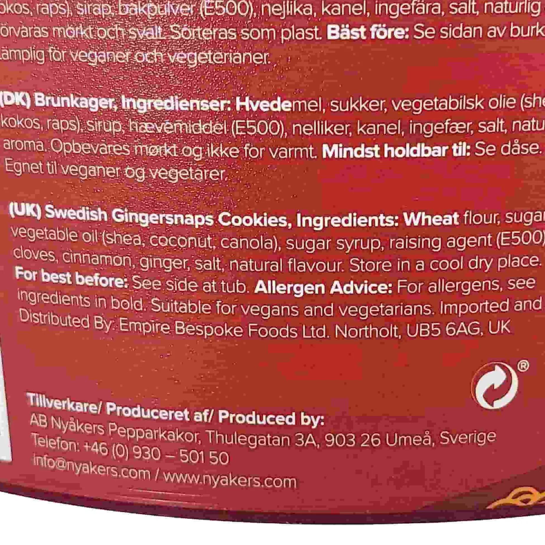 Nyakers Ginger Snaps In Plastic Tub, 300g