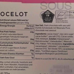 Ocelot Organic Dark Chocolate & Sea Salt Chocolate Bar, 70g