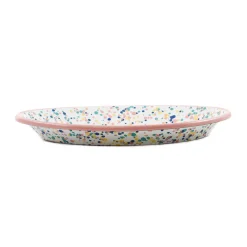 Pink Dot Enamel Oval Serving Tray, 31cm