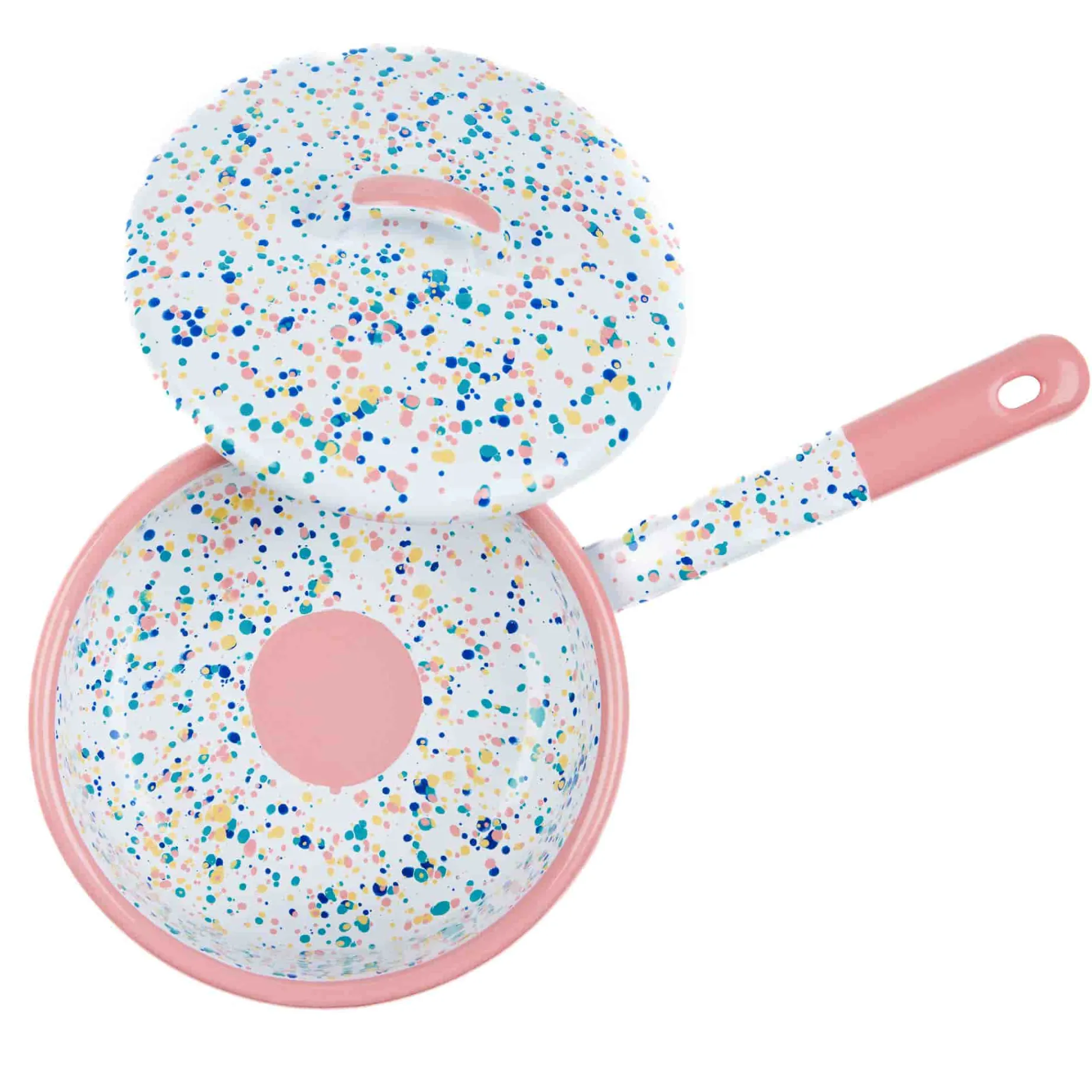 Pink Dot Enamel Saute Pan with Lid, 16cm