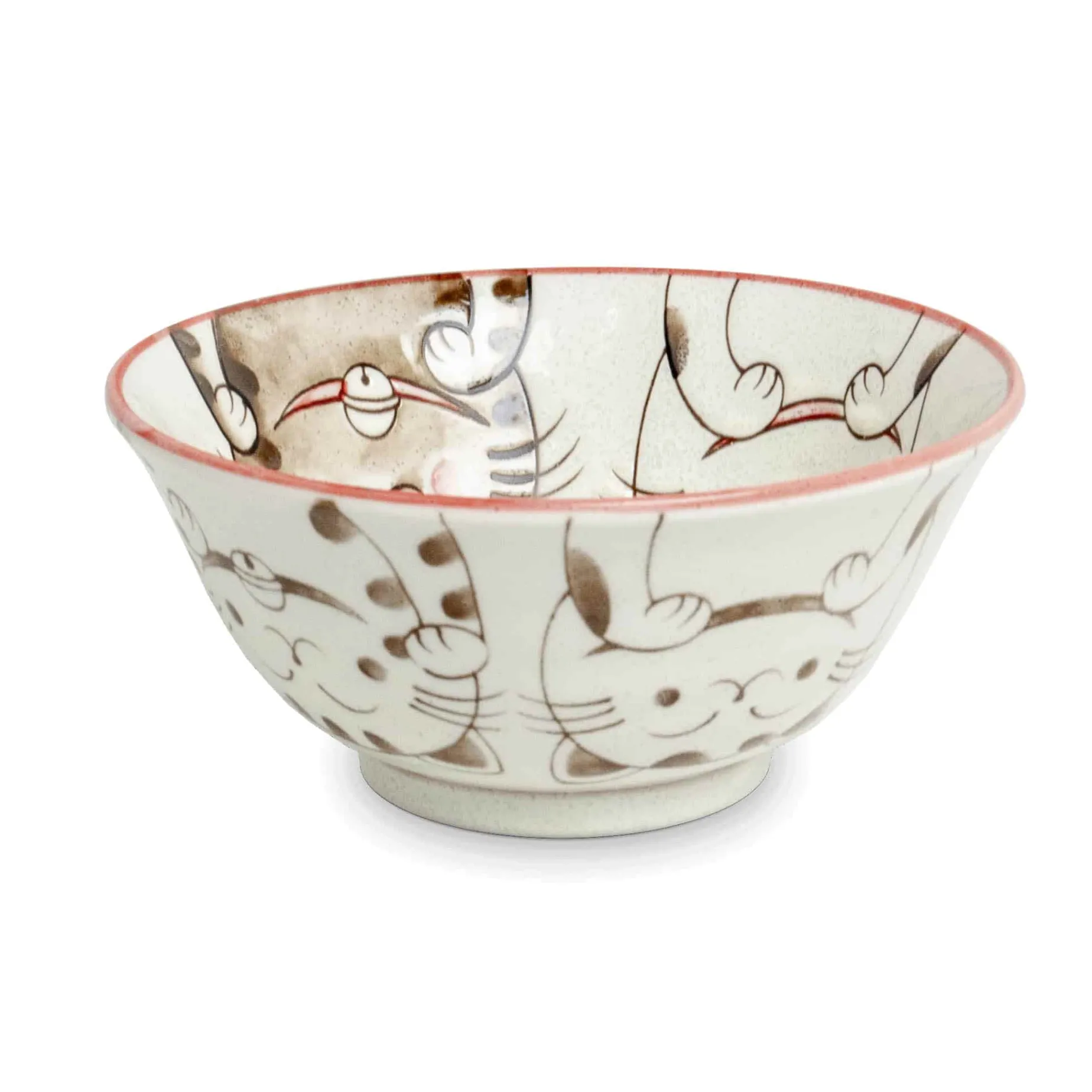 Pink Lucky Cat Japanese Noodle Bowl, 15cm