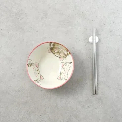 Pink Lucky Cat Japanese Noodle Bowl, 15cm