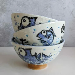 Rice Bowl With Blue Fish, 12cm