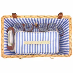 Saint-Malo Blue Striped Picnic Basket with Table, 4 Person
