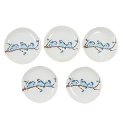 Seikou Porcelain Birds on Branch Garnish Plates, Set of 5, 5.5cm