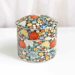 Seikou Porcelain Black Floral Motif Sweets Container, 3 Compartments