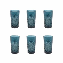Set of 6 Blue Hobstar Highball Glasses, 350ml