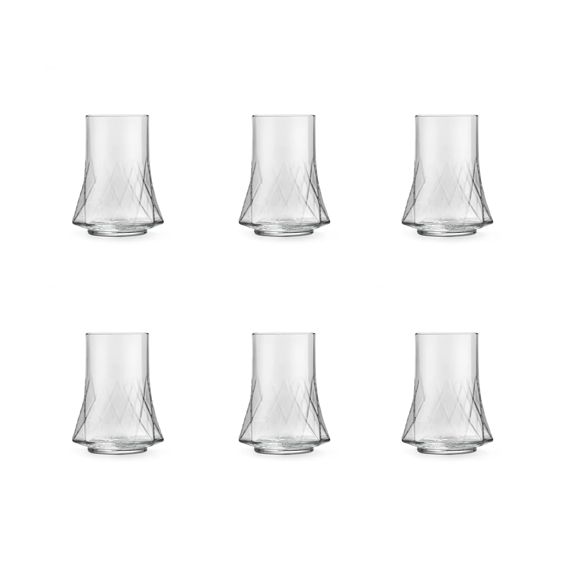 Set of 6 Geometric Highball Glasses, 350ml