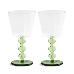 Set of 2 Green Petal Wine Glasses, 200ml