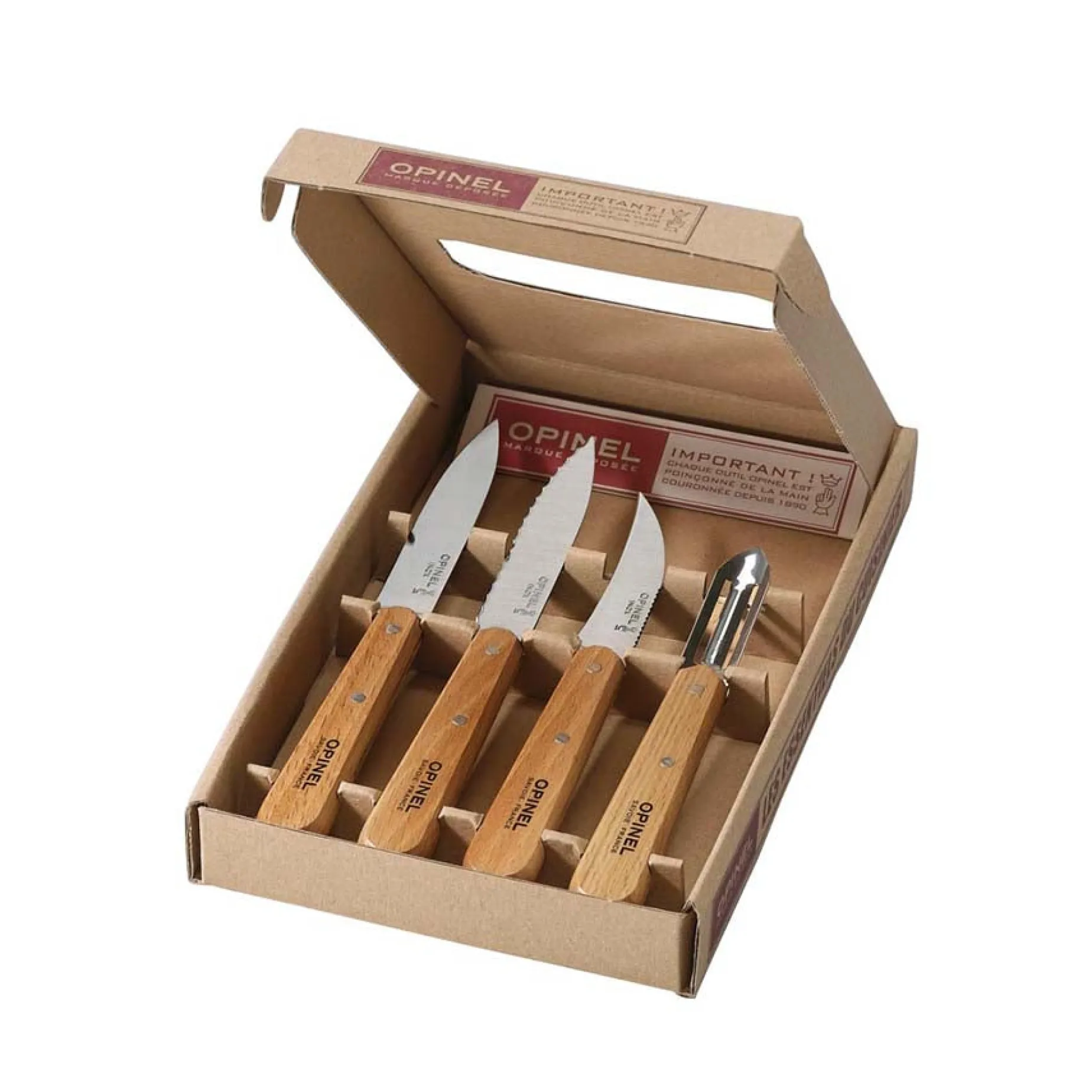 Set of 4 Opinel Essential Beech Handle Kitchen Knives