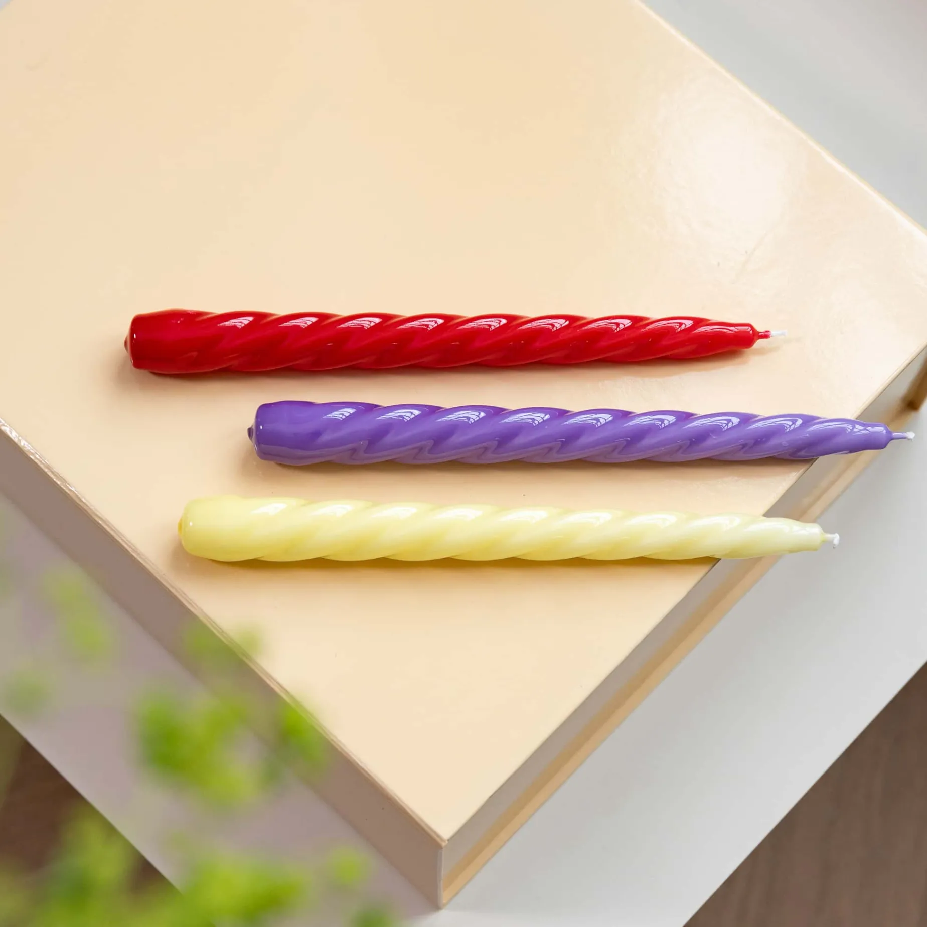 Set of 3 Red and Purple Twisted Candles