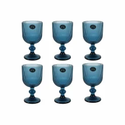 Set of 6 Ribbed Blue Wine Glasses, 255ml