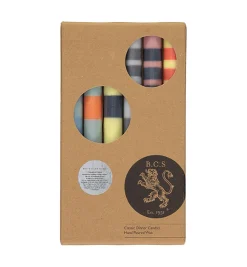 Set of 6 Striped Dinner Candles - Warm Tones, Multicolour