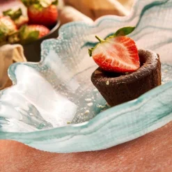 Turquoise Marble Glass Serving Bowl, 40x30cm