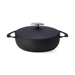 Unilloy Black Japanese Lightweight Cast Iron Shallow Casserole, 24cm