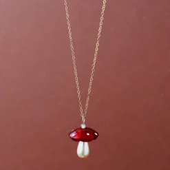 Wolf & Moon Red Mushroom Necklace