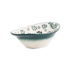Yesil Ve Beyaz Boyali Oval Bowl, 16cm