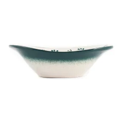 Yesil Ve Beyaz Boyali Oval Bowl, 16cm