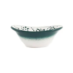Yesil Ve Beyaz Boyali Oval Bowl, 10.5cm