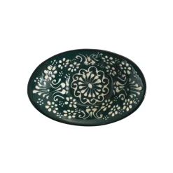Yesil Ve Beyaz Boyali Oval Bowl, 12.5cm