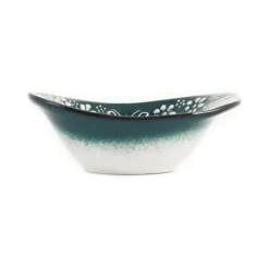 Yesil Ve Beyaz Boyali Oval Bowl, 12.5cm