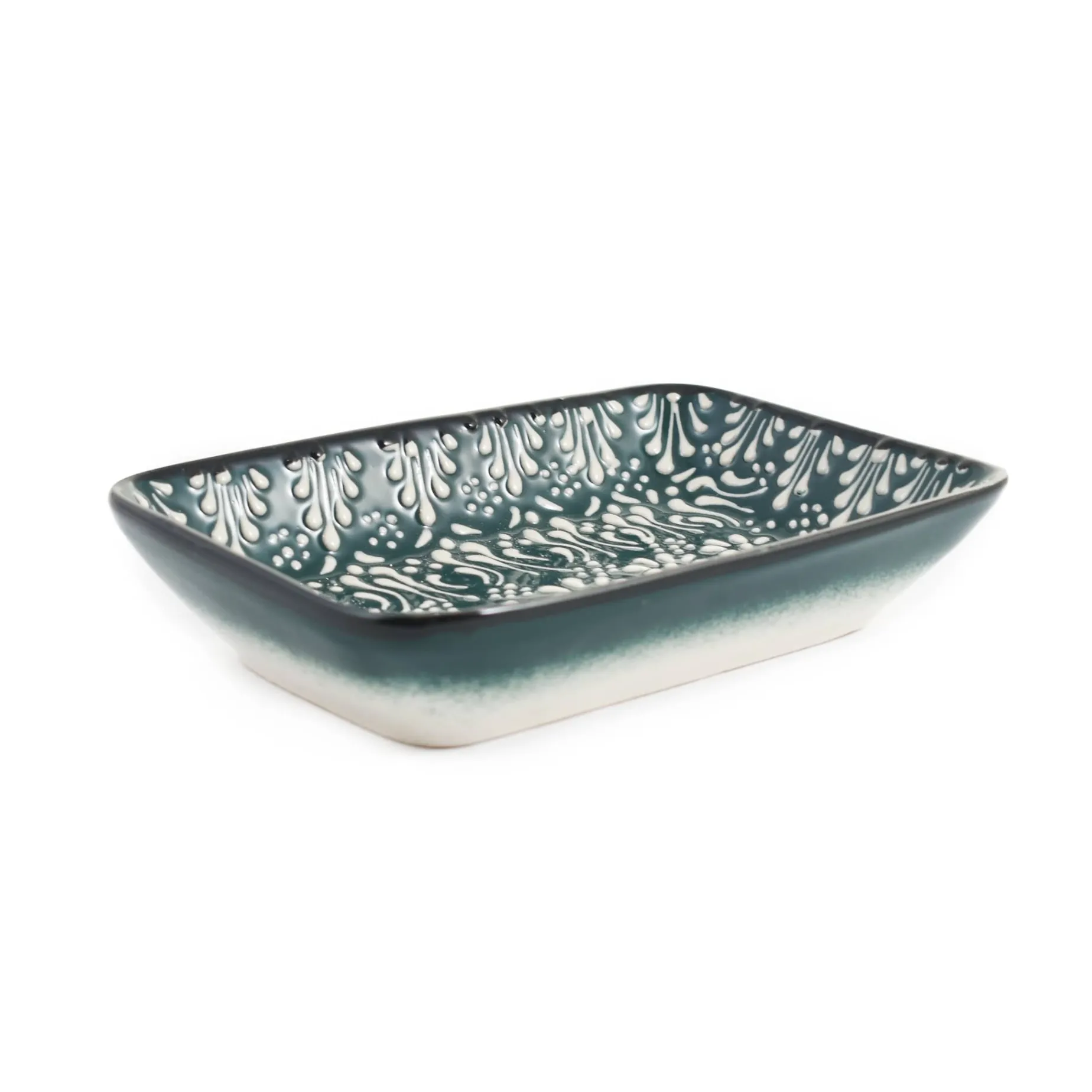 Yesil Ve Beyaz Boyali Rectangular Serving Dish, 16x11.5cm