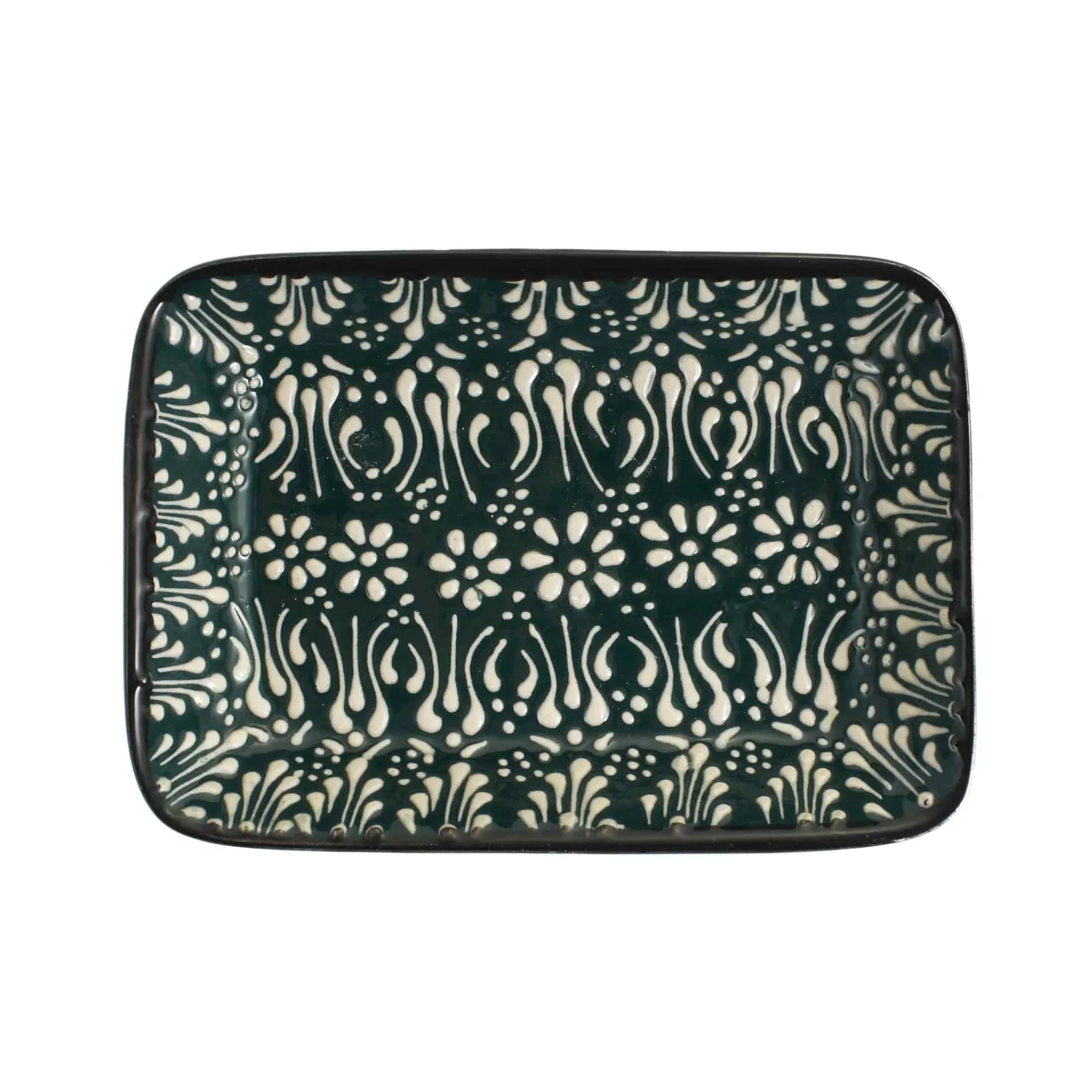 Yesil Ve Beyaz Boyali Rectangular Serving Dish, 16x11.5cm