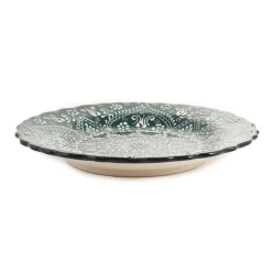 Yesil Ve Beyaz Boyali Wavy Dinner Plate, 26.5cm