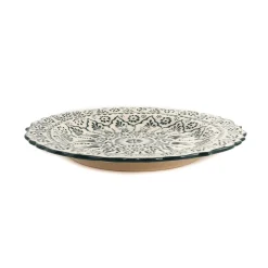Yesil Ve Beyaz Boyali Wavy Serving Platter, 31.5cm